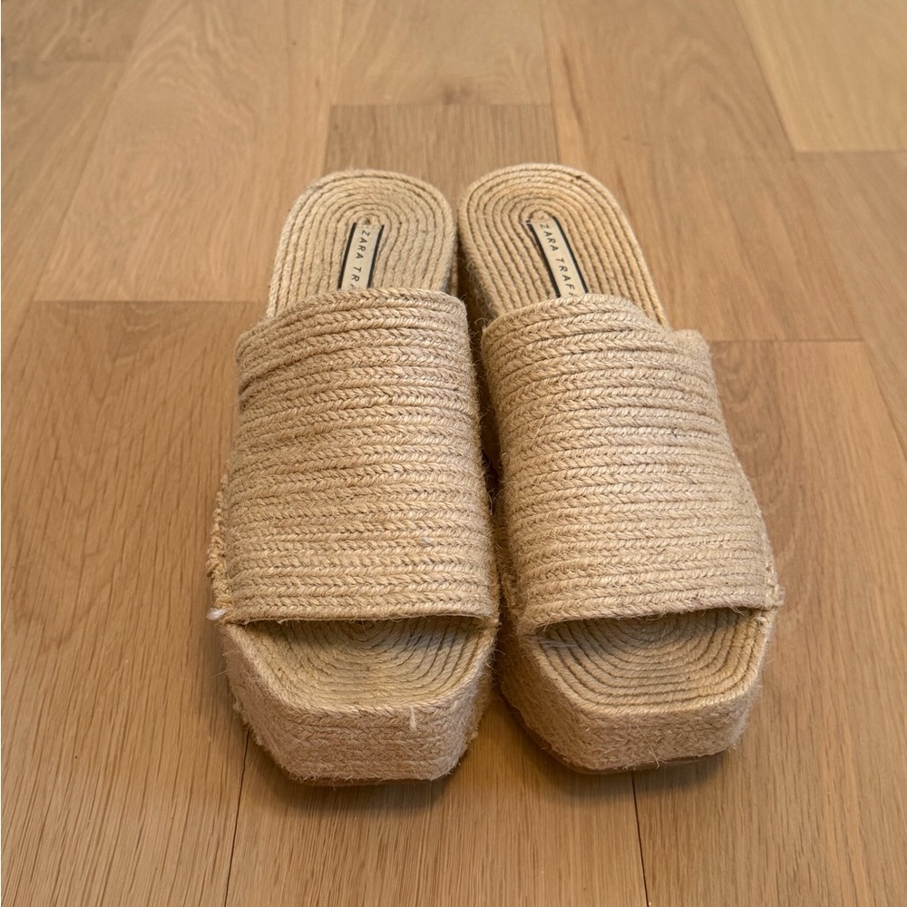 WORN ONCE—Zara Trafaluc Espadrille Platform Wedge Slides EU 37 —RUN BIG US 7.5/8 - Picture 3 of 3